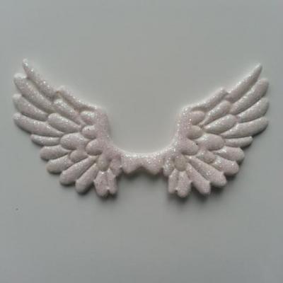 applique ailes d'ange en tisu pailleté  65*35mm blanc