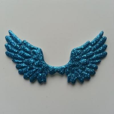 applique ailes d'ange en tisu pailleté  65*35mm bleu turquoise