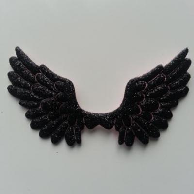 applique ailes d'ange en tisu pailleté  65*35mm noir