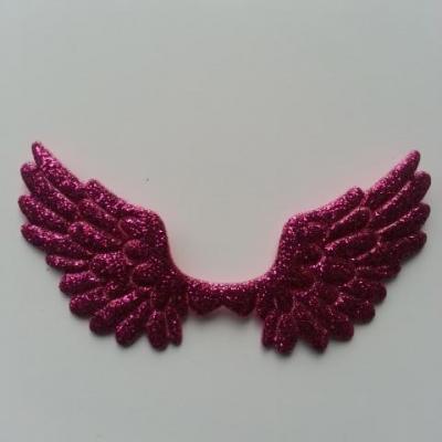 applique ailes d'ange en tisu pailleté  65*35mm rose fuchsia