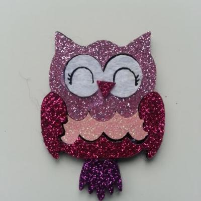 applique hibou paillette rose fuchsia  40*50mm