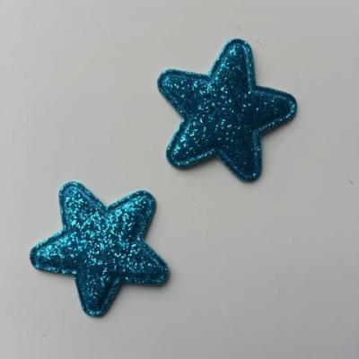 Lot de 2 appliques étoiles matelassées 25*25 mmbleu turquoise  pailletées