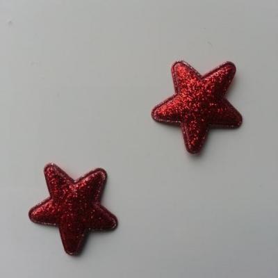 Lot de 2 appliques étoiles matelassées 25*25 mm rouge  pailletées