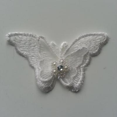 double papillon en dentelle blanc perle et strass  70*40mm