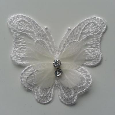 double papillon en dentelle blanc strass  70*70mm
