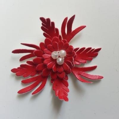 fleur en simili cuir  50mm rouge