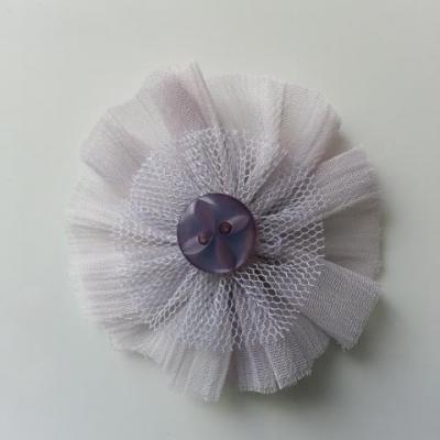 rosette en tissu crêpe et tulle gris  45mm