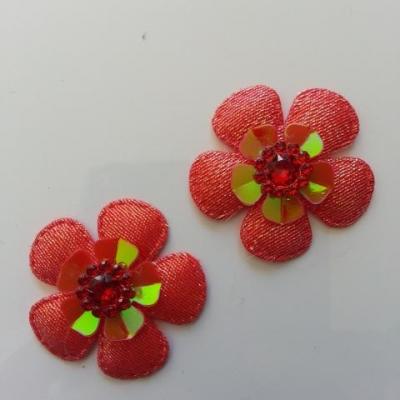 Lot de 2 appliques fleurs avec strass  35mm rouge