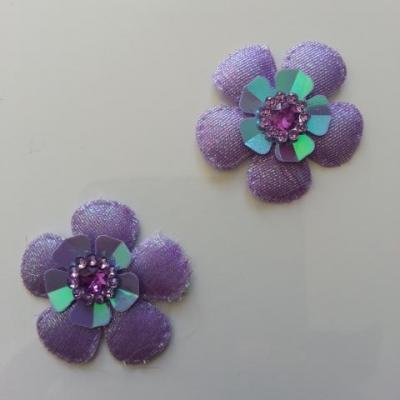 Lot de 2 appliques fleurs avec strass  35mm mauve