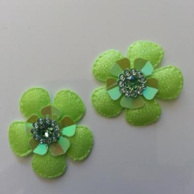 Lot de 2 appliques fleurs avec strass  35mm vert