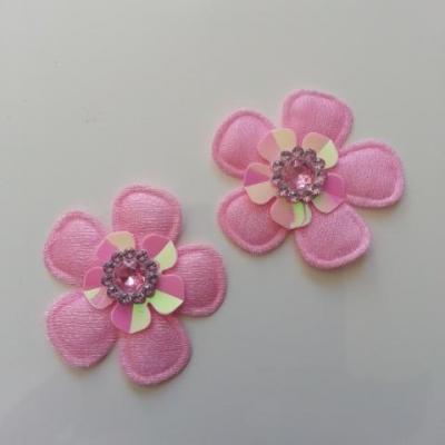 Lot de 2 appliques fleurs avec strass  35mm rose