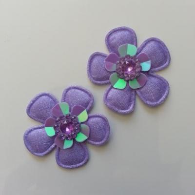 Lot de 2 appliques fleurs avec strass  35mm mauve