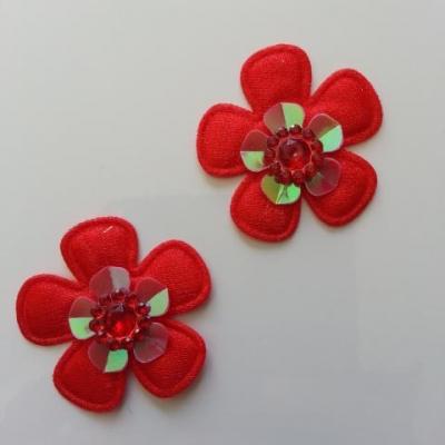 Lot de 2 appliques fleurs avec strass  35mm rouge