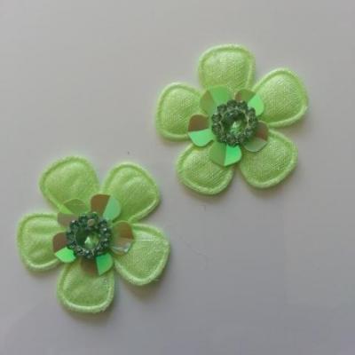 Lot de 2 appliques fleurs avec strass  35mm vert