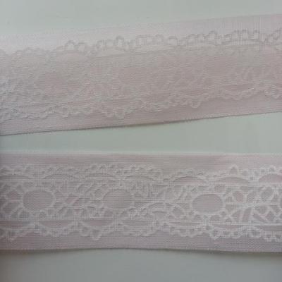 1 metre de ruban  rose motif dentelle blanc  40 mm