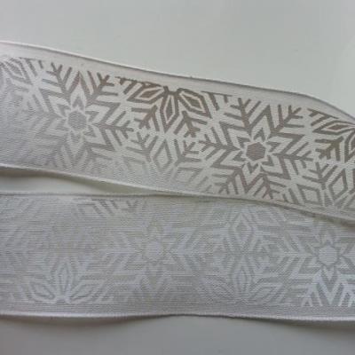 1 metre de ruban  blanc motif flocon de neige  38 mm