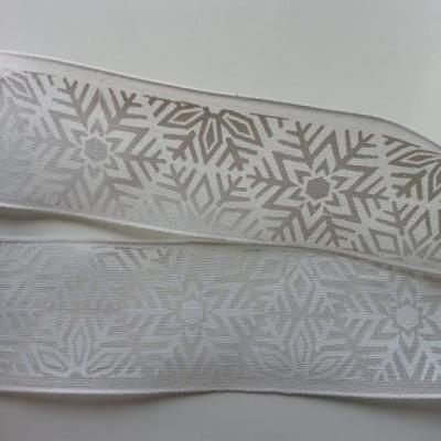 1 metre de ruban  blanc motif flocon de neige  38 mm