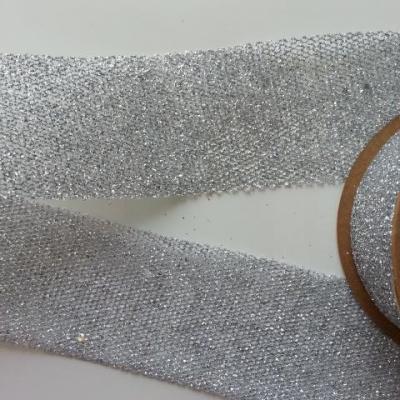 morceau de 1,6 metre de ruban  tulle pailleté argent    50 mm