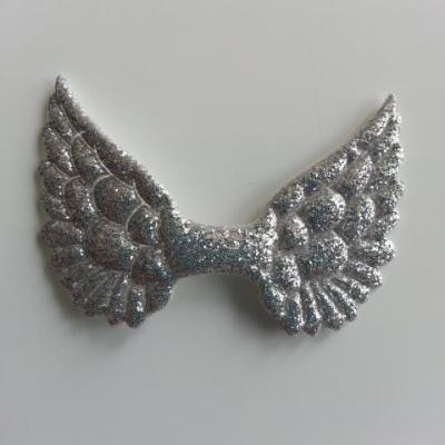 applique ailes d'ange en tissu pailleté  50*30mm argent