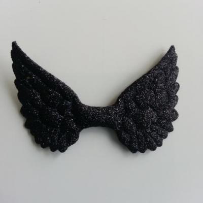 applique ailes d'ange en tissu pailleté  50*30mm noir