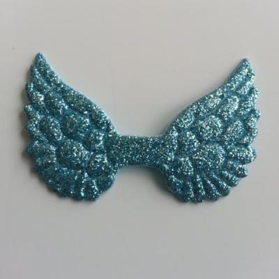 applique ailes d'ange en tissu pailleté  50*30mm bleu