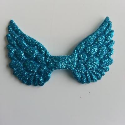 applique ailes d'ange en tissu pailleté  50*30mm bleu turquoise
