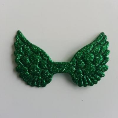 applique ailes d'ange en tissu pailleté  50*30mm vert sapin