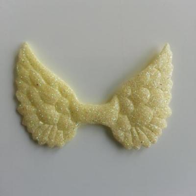applique ailes d'ange en tissu pailleté  50*30mm jaune  pale