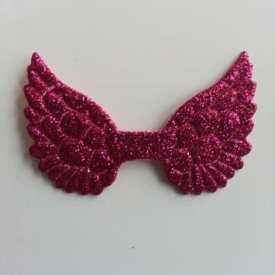 applique ailes d'ange en tissu pailleté  50*30mm rose fuchsia