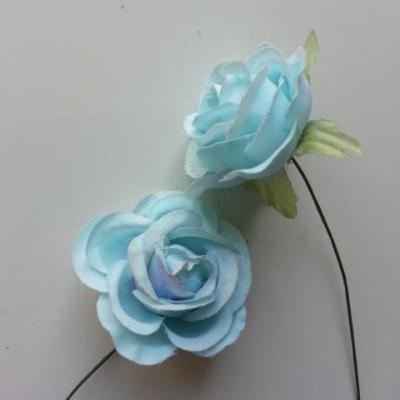 lot de 2 fleurs en tissu sur tige 30mm bleu