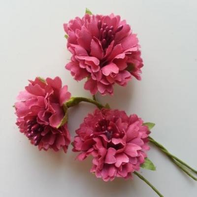 lot de 3 fleurs en tissu et pistils sur tige 40mm vieux rose