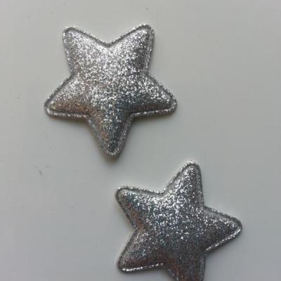 lot de 2 étoiles matelassée pailletée argent 33mm