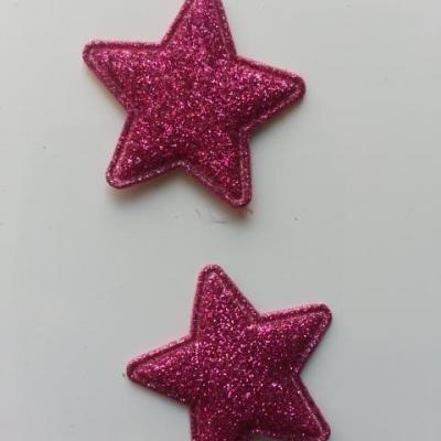 lot de 2 étoiles matelassée pailletée rose fuchsia  33mm