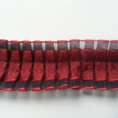 1 Mètre de ruban plissé avec dentelle rouge et noir 4cm