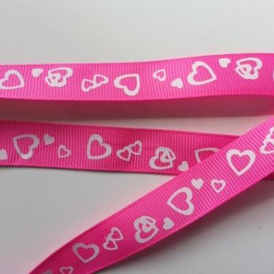 1 metre  de ruban gros grain rose motif coeur 15mm