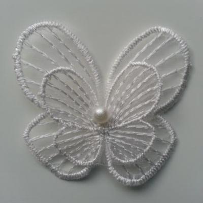 double papillon en dentelle perle 42*50mm  blanc