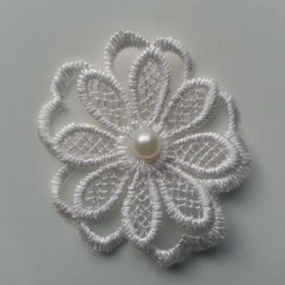 Double fleur en dentelle blanche et perle    50mm (4)