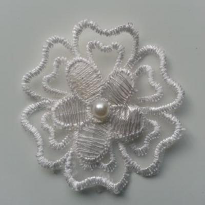 Double fleur en dentelle blanche et perle    50mm (2)