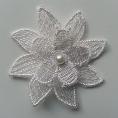 Double fleur en dentelle blanche et perle    50mm (3)