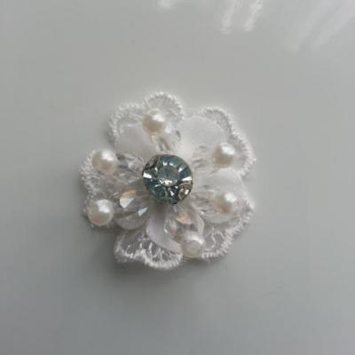 double  en dentelle blanc perle et strass  30mm