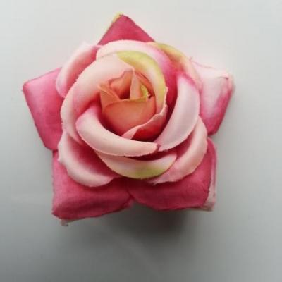 rose artificielle en tissu  de 60mm ivoire rose fuchsia vert