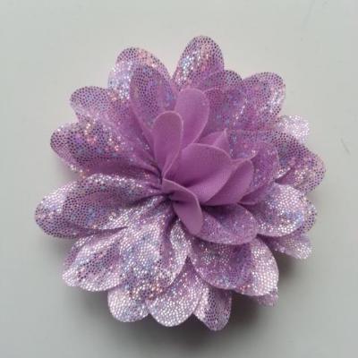 fleur en tissu brillant 80mm argent et mauve