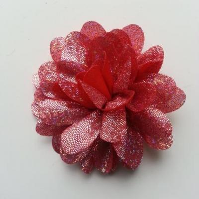 fleur en tissu brillant 80mm argent et rouge