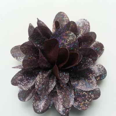 fleur en tissu brillant 80mm argent et marron