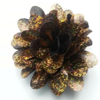 fleur en tissu brillant 80mm marron dorée