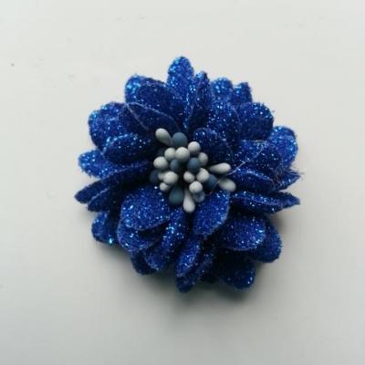 fleur en tissu pailleté et pistils 40mm bleu roi , royal