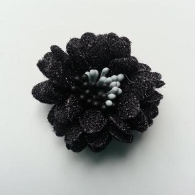 fleur en tissu pailleté et pistils 40mm noir