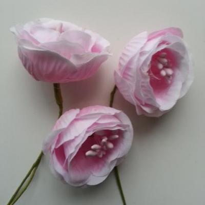 fleurs artificielles en tissu et pistils rose pale   sur tige lot de 3