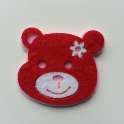 tete ours, ourson en feutrine 45*40mm rouge