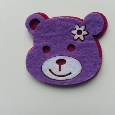 tete ours, ourson en feutrine 45*40mm violet